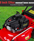 18 Inch Self Propelled Gas Lawn Mower With 131cc DV Engine 8 Cutting Heights Rear Wheel Drive Push Walk Behind 3 In 1 Mulching Side Discharge And Rear Bag Perfect For Yards And Landscaping On Hills And Rough Terrain, red steel deck