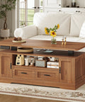 Chic 47 Inch Farmhouse Electric Lift Top Coffee Table With Storage Drawers Shelves Height Adjustable Standing Desk For Living Room Brown