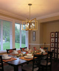 Slick Six Bulb Gold Chandelier That Gonna Level Up Your Space, modern farmhouse ceiling light over dining table.
