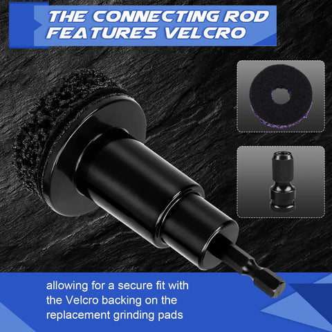 Close-up of adapter with Velcro in Wheel Hub Cleaning Kit With 15 Cleaning Pads, Holder And Adapter For Power Drill Or Half Inch Impact Wrenches