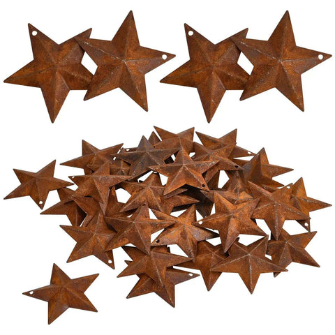 Rusty Barn Star Set Thirty Pieces Two Inch Metal Stars For Crafts Rustic Primitive Accents Vintage Home Farmhouse Wall Decor