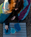 Person using Grab And Go Self Contained Mess Kit With BPA Free Construction And All In One Eating Utensils for outdoor meal