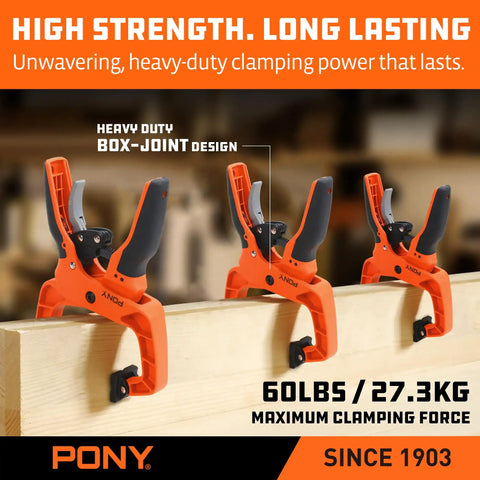Four Pack Two Inch Quick Release Wood Clamps For Woodworking, Heavy Duty Ratcheting Clamps With Box Joint Design