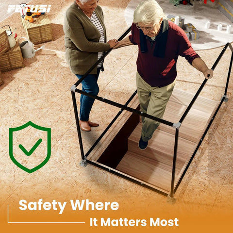 Top Shelf Adjustable Loft Handrail And Attic Ladder Safety Railing Bolted Down Tight With Durable Stainless Steel For Zero Stress Climbing And Everyday House Upgrades You Actually Need, assisting an elderly man.