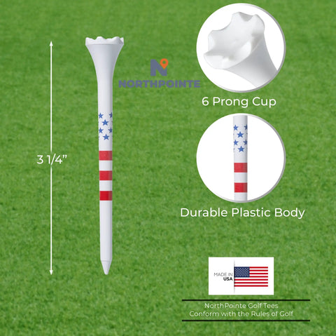 USA Stars And Stripes American Flag Plastic Golf Tees Pack Of One Hundred Three And One Quarter Inch Durable Tees