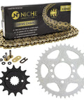 Beefed Up Drive Sprocket And Chain Combo For Suzuki QuadSport Z400, showing chain and sprockets, front 14T rear 40T setup