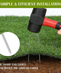 Using a mallet to install 75 Pack 4 Inch Galvanized Landscape Staples U Shaped Garden Stakes Heavy Duty Rust Proof Anticorrosive Ground Staples For Sod Landscaping Fabric Pins Gardening Lawn Turf Irrigation Pipe Hose Plant Cover into soil