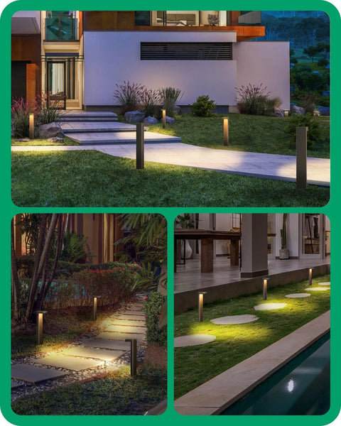 Low Voltage Pathway Lights 12V LED Outdoor Landscape Lighting Kit 4 Pack illuminating garden walkways at night