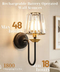 Black And Gold Crystal Wireless Rechargeable Wall Sconces Set Of Two Remote Dimmable 3Cct, battery operated with K9 crystal design.