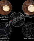 Set of five clear acrylic round drawing circles with center finder compass for lathe work, 300 mm/12 in diameter