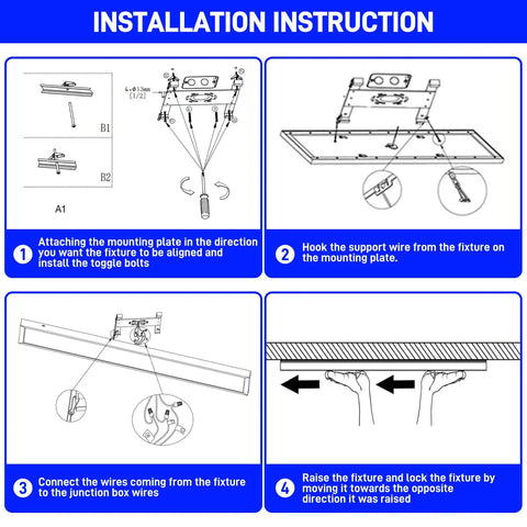 Installation instructions for Lit 1x4 LED Flat Panel Light 4800 Lumens 48W Dimmable Edge Lit Ceiling Fixture.