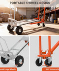 Heavy Duty Aluminum Three In One Convertible Hand Truck With Smooth Rolling Caster Wheels, showing portable design and thickened wheels.