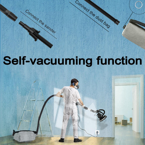 Man using Heavy Duty Drywall Sander With Vacuum And Extendable Handle Pro Grade 9.5 Amp Electric Sander with self-vacuuming function