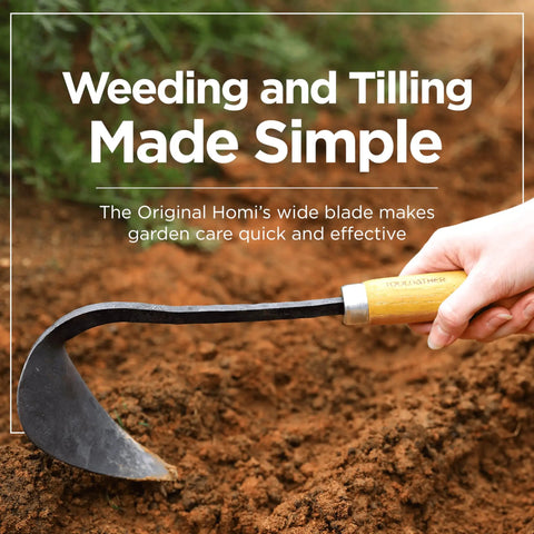 Pro Grade Hand Hoe Garden Tool For Weeding Digging And Planting With Forged Steel Blade In Use On Soil