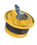 End Of Pipe Gripper Test Plug 2 Inch Yellow with zinc wing nut, natural rubber O ring, ABS plates, for plumbing system tests.