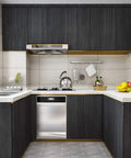 Black Wood Countertop Contact Paper Peel And Stick Waterproof Self Adhesive Faux Wood Grain Vinyl Wrap 15.8 x 393 Inches on cabinets