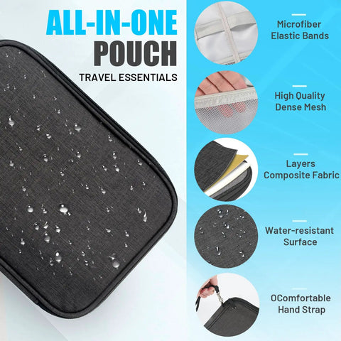 Ultimate Travel Cable Organizer Bag With Double Layer Tech Pouch waterproof surface and microfiber elastic bands