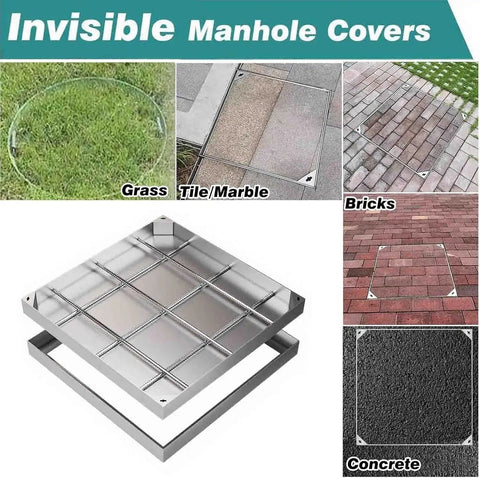 Recessed Drain Inspection Chamber Cover With Frame For Lawn Tile And Wood Floors 5cm High 65x65cm Size Heavy Duty Aluminum Paving Manhole Cover