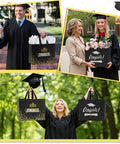 Two Pack 13 Inch Graduation Gift Bags With Tissue Paper And Cards, Reusable Nonwoven Gift Bags With Handles shown in use