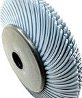 Works Like A Dream Heavy Duty 6 Inch Radial Bristle Brush 400 Grit Blue Type C angled view showing bristles and arbor.