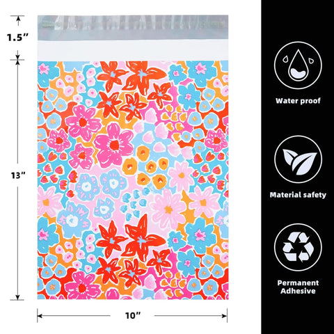 100 Pack 10X13 Inch Poly Mailers Waterproof And Tear Resistant Envelopes For Clothes And Gifts With Floral Design Cute Packaging