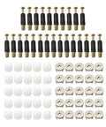 25 Set 3 In 1 Furniture Fasteners Kit with M6 35mm cam bolts, 15mm cam lock nuts, plastic dowel expansion screws, laid out neatly