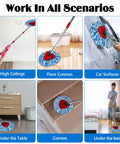 All-In-One Spin Mop Replacement Kit for RinseClean 2-Tank System With 16 Microfiber Refills, Scrubber Head, Triangle Base and Adjustable 31-63in Handle Built for EasyWring RinseClean Compatibility, shown for ceilings, floors, cars, corners