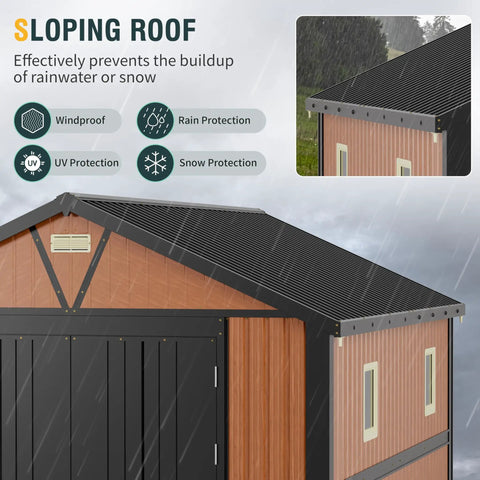 Extra Large 10x12 Outdoor Storage Shed With Lockable Doors, Metal Construction, Two Windows, featuring sloping roof for weather protection