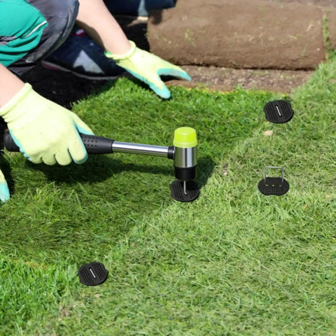 Using 6 Inch Garden Stakes Kit With 100 Heavy Duty Staples, 100 Protective Gaskets, Pick Hook And Rubber Mallet for landscape installation