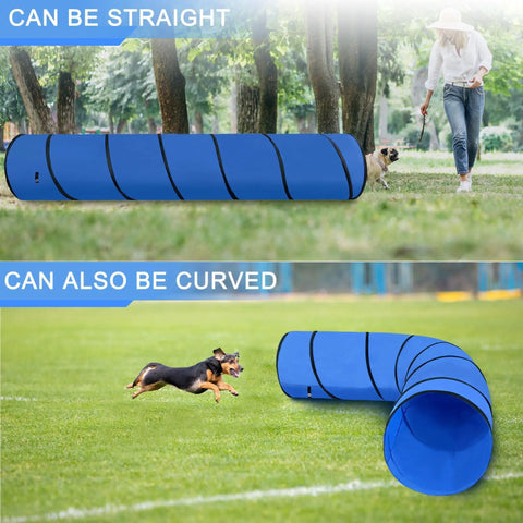 10 Foot Dog Agility Tunnel For All Breeds, Tear Resistant Oxford Cloth Training Tunnel, straight and curved, blue
