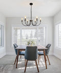 Six Light Farmhouse Chandelier Black Iron Finish Dope Dining Room Lighting Fixture With Classic Candle Style above dining table