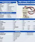 Rock Solid Heavy Duty High Voltage Direct Current Contactor 1000VDC 100 Ampere SPST Normally Open Switch with wiring details