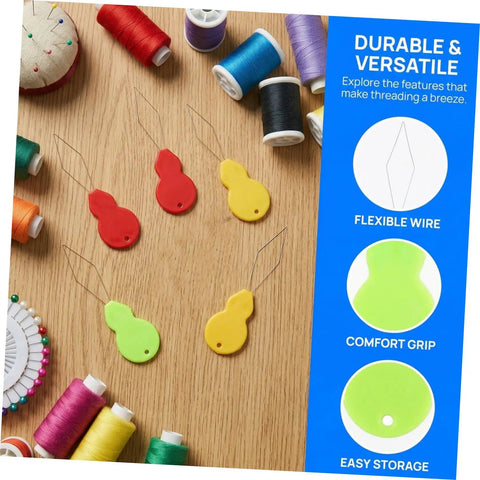 Portable Needle Threader Set For Hand Sewing And Machines Gourd Shaped Plastic Tool 100 Pcs Pack No Fuss Threading For Embroidery And DIY Crafts Cross Stitch Quilting On The Go Travel Friendly Use, colorful threaders on wood