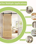 36X84 Inch Sliding Barn Door With Six Point Six Foot Hardware Kit Included Pre Drilled And Easy To Assemble Unfinished Solid Core Natural Pine Interior Door For DIY Projects Rustic Farmhouse Style For Your Home Reno installed in living area.