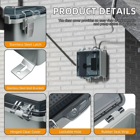 Product details of 6x6x4 Outdoor Electrical Box Weatherproof Junction Box Plastic Clear Waterproof Enclosure NEMA 4 with features.