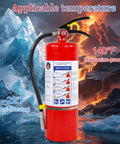 Heavy Hitter 10 Lb ABC Dry Chemical Fire Extinguisher With Wall Mount, showing temperature ratings on a fiery and icy background.