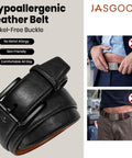 Nickel Free Leather Belt For Men Non Metal TSA Friendly Travel Belt Airport Ready With Black Plastic Buckle Hypoallergenic