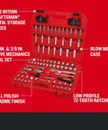 105 Piece Mechanics Tool Set With SAE And Metric Sockets in durable blow mold case with low profile 72 tooth ratchets