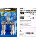 2-Way Air Hose Splitter Manifold in retail packaging showing quick connect fittings and two universal type couplers.