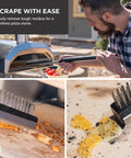 Man using 26 Inch Pizza Oven Brush With Stone Scraper Set Includes Two Brush Heads Heat Resistant Stainless Steel Bristles Long Grip Handle