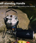 Lightweight 0.6 Liter Stainless Steel Camping Kettle With Locking Anti Hot Handle on campfire stove