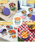 Six Pack 8oz Stainless Steel Snack Containers For Kids With Silicone Lids in various settings including school, work, and picnic.
