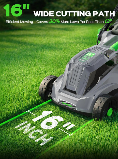 40V Cordless Lawn Mower With 16 Inch Deck And 4.0Ah Battery, Brushless Motor, Intelligent Cutting System Adapting To Dense Grass, Easy Push, Low Noise Green Finish, 16-inch cut path