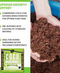 Person holding expanded Coco Coir Mega Brick Premium Organic Coconut Coir Block 11 Lb 5 Kg for indoor outdoor gardens.