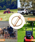 Heavy Duty Lynch Pin Kit 50 Piece Set for Farm Equipment, shown with a tractor, trailer, carriage, and lawn mower.