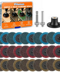 Roll Lock Sanding Disc Set 2 Inch 30 Piece Quick Change Grit Pack Coarse To Extra Fine Aluminum Oxide Nylon For Die Grinder Polishing Grinding Blending With Round And Hex Shank with discs displayed