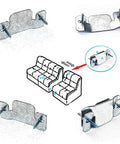 Interlocking Metal Sectional Couch Connectors With Screws Set Of 4 For Loveseat Recliner Chair Or Chaise Lounge Heavy Duty Steel Fastener Bracket Delivers Secure Connection And No Slipping Easy To Install Long Lasting Furniture Hardware diagram showing installation on sofa
