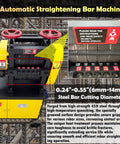 Heavy Duty Rebar Straightening and Cutting Machine for Steel Scrap Bars 6mm to 14mm, 28m Per Minute, 220V Three Phase Power Industrial Construction Grade Tool For Quick All In One Bar Repair; image shows machine controls and specifications.
