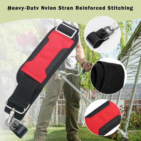 Shoulder Strap For M18 Quik Lok Trimmer And Power Head That Shifts Weight To Your Body With Cushioned Comfort And Fatigue Busting Design For Long Yard Sessions Compatible With M18 Quik Lok Systems And EGO 56V Tools 9 Inch Length showing heavy-duty nylon strap with reinforced stitching and buckles.