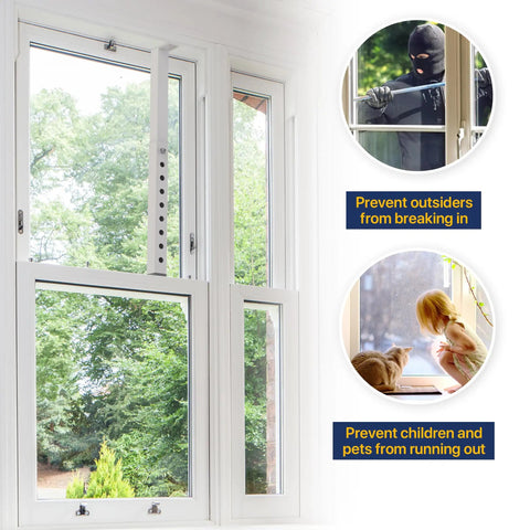 Adjustable Window Security Bars White 1 Piece Fits 9.8 to 16.7 Inch Easy Install Kid and Pet Safe Home Security Grille on window